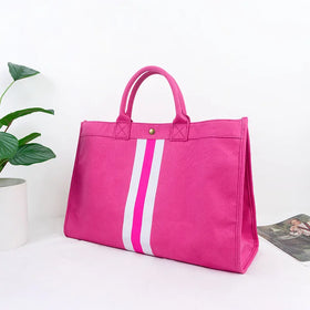 New Summer Candy Color Women Canvas Tote Bag Stripe Printing Fringe Canvas Purse Bag Tassel Ladies Large Handbags for Girls