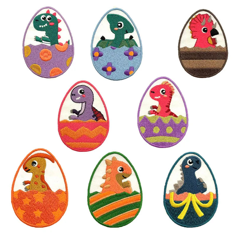 Cute  Self Sticker Embroidery Dinosaur Egg  Patches for Clothes Bag Phonecase Decoration