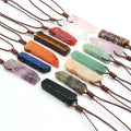 Handmade Bohemian Style Knotted Waxed Rope Irregular Shape Natural Stone Rose Quartz Bar Charm Pendant Necklace