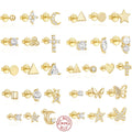 Fashion Jewelry Earrings 925 Silver Single Earring Zircon Gold Plated Flower Moon Star Charms Gold Plated Stud Earrings Women