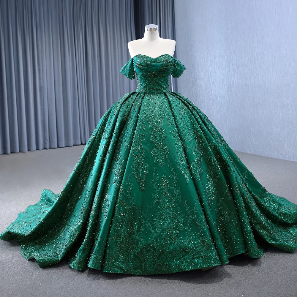 Jancember 231147 2024 Embroidery Green Off Shoulder Ball Gown Evening Party Formal Dresses