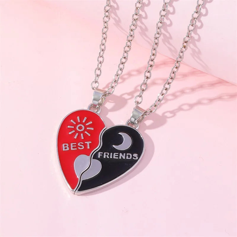 Fashion Best Friend Series Red and Black Heart Splicing Sun and Moon Couple Pendant Fine Jewelry Necklaces