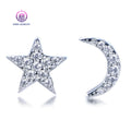 Kirin Trendy Earrings Stud Party Wedding Gift Rose Gold Plated Zircon Star Moon Pattern 925 Silver Earrings Stud