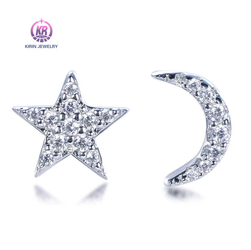 Kirin Trendy Earrings Stud Party Wedding Gift Rose Gold Plated Zircon Star Moon Pattern 925 Silver Earrings Stud