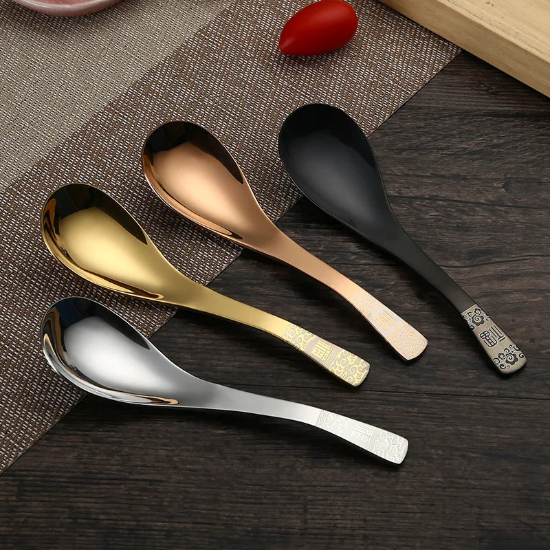 Customized Logo Thick SS304 Stainless Steel Soup & Coffee Spoon Chinese Korean Style for Camping