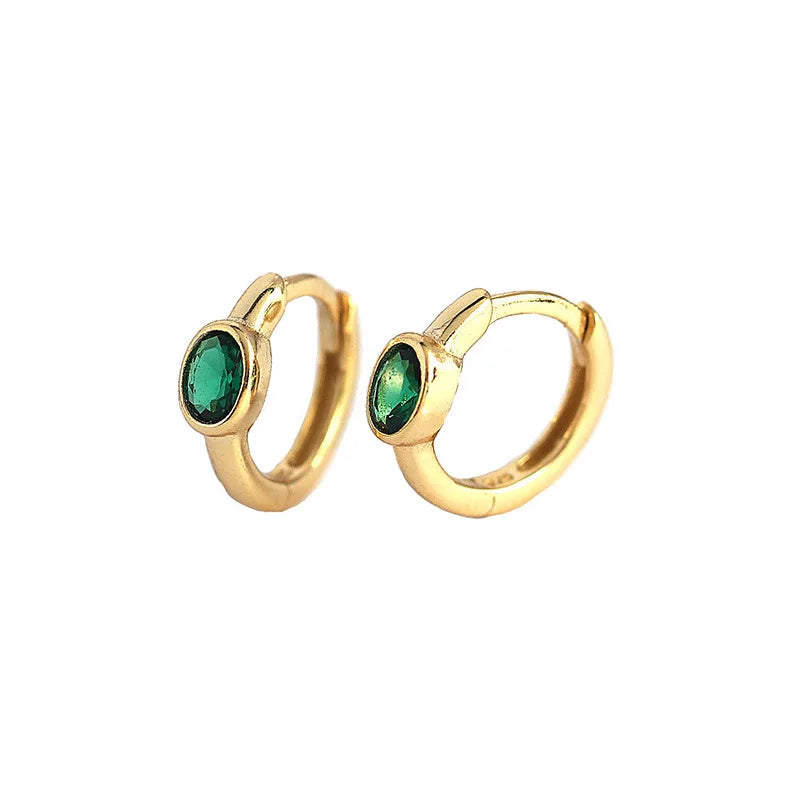 Rainbowking S925 Sterling Silver Hoop Earrings Ins Cold Wind Egg-shaped Zirconia Hoop Earrings Fine Jewelry Earrings