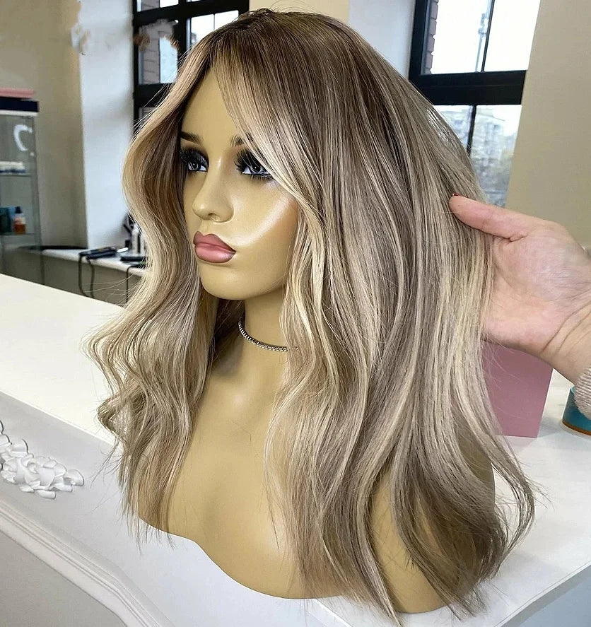 Full Lace Wig Ash Brown Best Quality Medium Length Glueless Virgin Russian Cuticle Human Hair Double Drawn Wig
