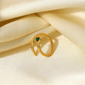 Waterproof 18k Gold Plated Stainless Steel Snake Jewelry Gift Cheap Charm Malachite Cobra Opening Rings For Women