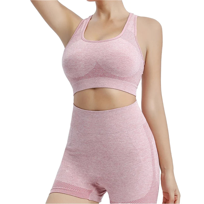 Seamless Lightweight High Support Sports Bra and Push-Up Panty Set Breathable Tight Shorts for Yoga and Athletic Activities