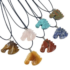 Simple Leather Strap Necklace Jewelry Elegant Crystal Agate Necklace Cute Carved Horse Head Pendant Necklace Gifts for Women