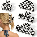 KUACHI Custom New Design Hair Claws Black and White Checkered Hair Claw Fashion Acrylic Square Hair Claws for Women