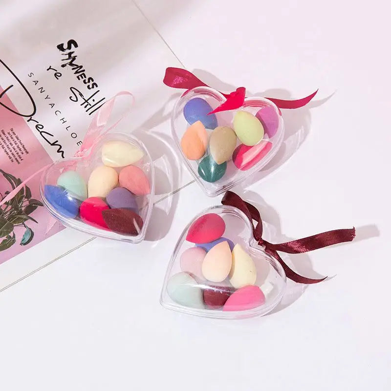New Arrivals Hot Selling Mini 8pcs Mix Color Heart Shape Non-Latex Soft Washable Plastic Box Makeup Sponge Set Beauty Blending
