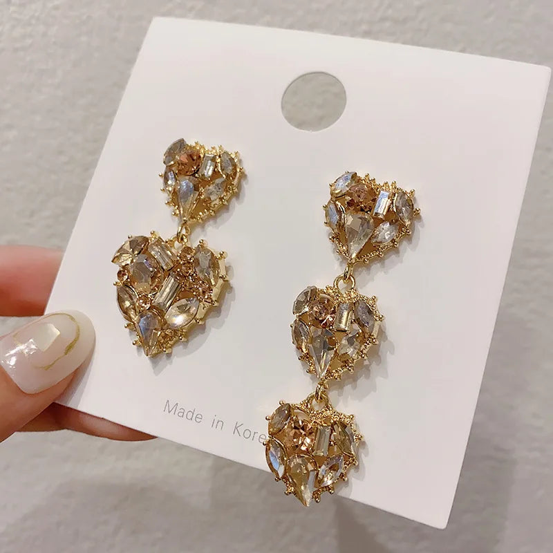 French Asymmetrical Crystal CZ Zircon Heart-shaped Earrings Delicate Fashion Earring Temperament Advanced Fashionable Ear Studs