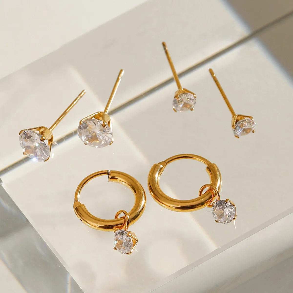 Ilona 18k Gold Plated Stainless Steel Hoop Earrings Set Exquisite Trendy Zircon Stud Earrings for Women Wholesale