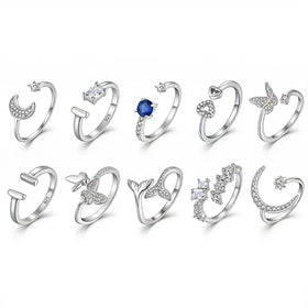 Unique Personalised Sterling Silver 925 Rings Platinum Plated Geometric Open Adjustable Fine Jewelry Rings for Men's and Women's