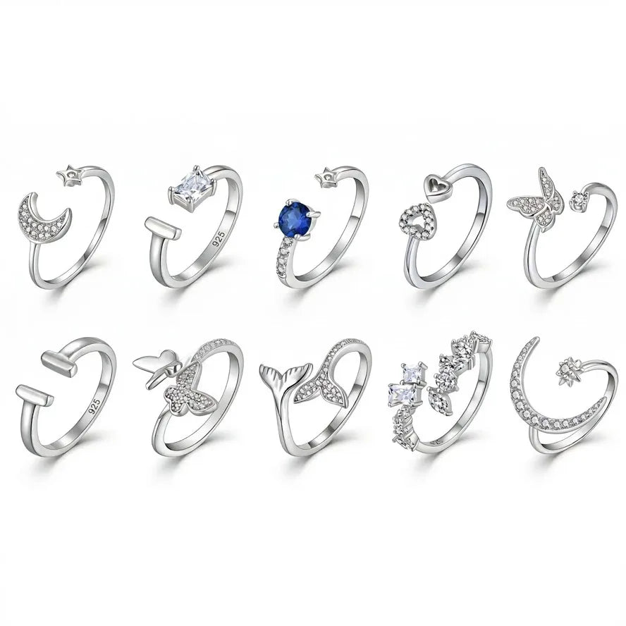 Unique Personalised Sterling Silver 925 Rings Platinum Plated Geometric Open Adjustable Fine Jewelry Rings for Men's and Women's