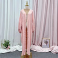 RO105 C High Quality 2024 Winter New Muslim Women's Abaya Nida Clothing Puff Sleeves Open Front Breathable Polyester for Adults