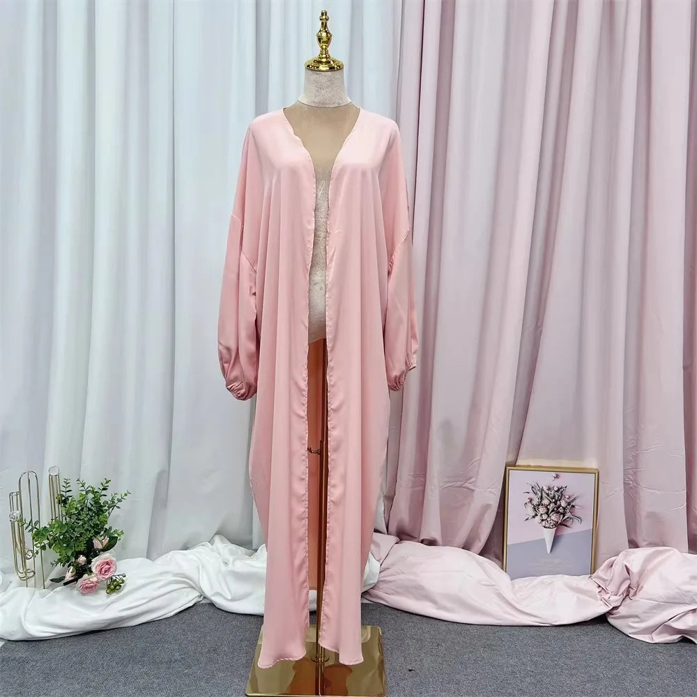 RO105 C High Quality 2024 Winter New Muslim Women's Abaya Nida Clothing Puff Sleeves Open Front Breathable Polyester for Adults