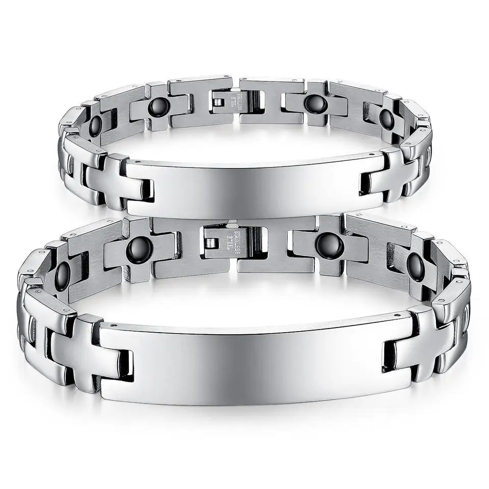 High Polished Custom Logo Wristband Cuban Curb Chain Stainless Steel Metal Jewelry Engraved Blank Cuff Bracelet Men Jewelry