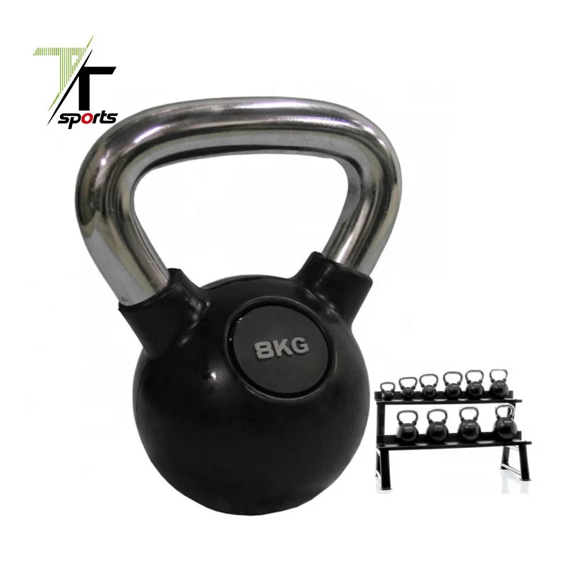 Pro Grade Rubber Coated Cast Iron Kettlebell 8kg for Sports Commercial Use