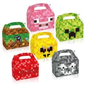 Huancai Pixels Game Party Favors Candy Treat Boxes 12 PCS Paper Gift Box Cookie Goodies Box for Kids Birthday Party Supplies