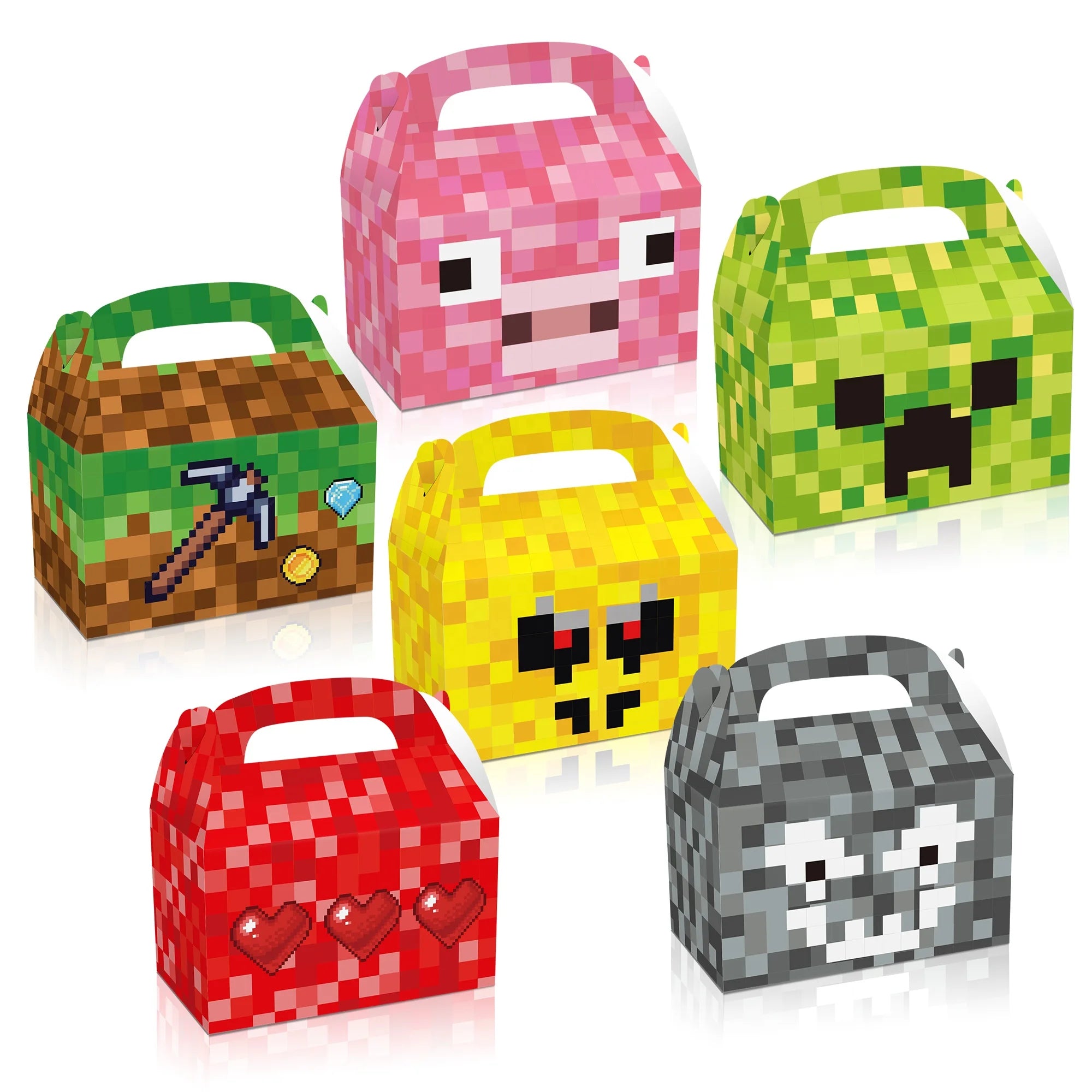Huancai Pixels Game Party Favors Candy Treat Boxes 12 PCS Paper Gift Box Cookie Goodies Box for Kids Birthday Party Supplies