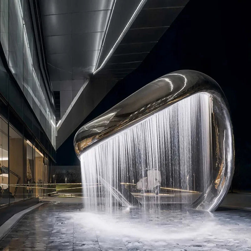 Outdoor Huge Mirror Polished Metal Abstract Art Sculpture Stainless Steel Statue Water Fountain for City Center