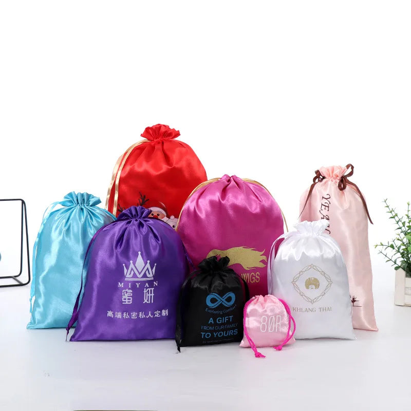 Mini 9x12cm Dot Pattern Custom Silk Printed Satin Drawstring Cloth Shoe Dust Bag with Logo