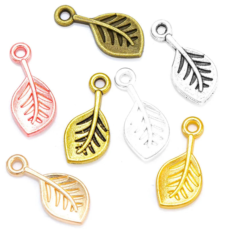 100pcs/bag 5 Colors Small Leaves Charms for Necklace Pendant Bracelet DIY Jewelry Making Handmade Crafts 16*8mm Q386