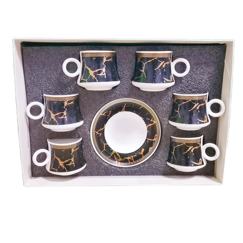 12pcs Modern Ceramic Turkish Coffee Set Porcelain Cups with Saucers for Espresso Home Drinkware Inspired Morocco Arabia Design