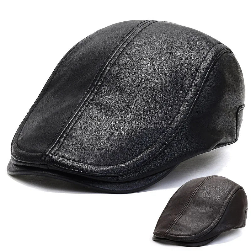 Autumn Newsboy Hat Men PU Leather Lvy Caps Fishing Cap Flat Golf Driving Cap Adjustable Gatsby Beret Hat