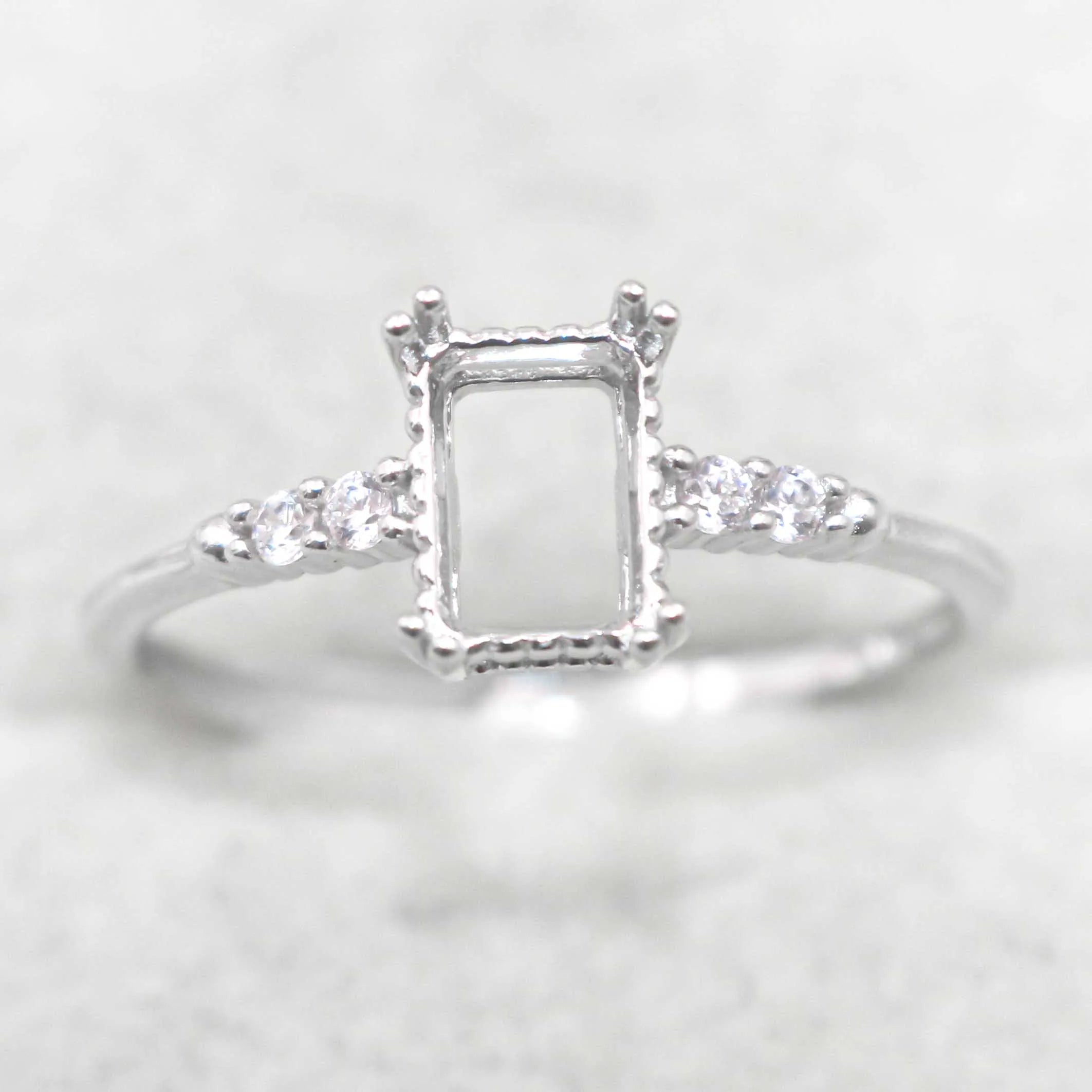 Sterling Silver 5*7mm Semi Mount Ring Square Shape Empty Frame Blank Claws Setting S925 Base Without Center Stone for Inlay DIY