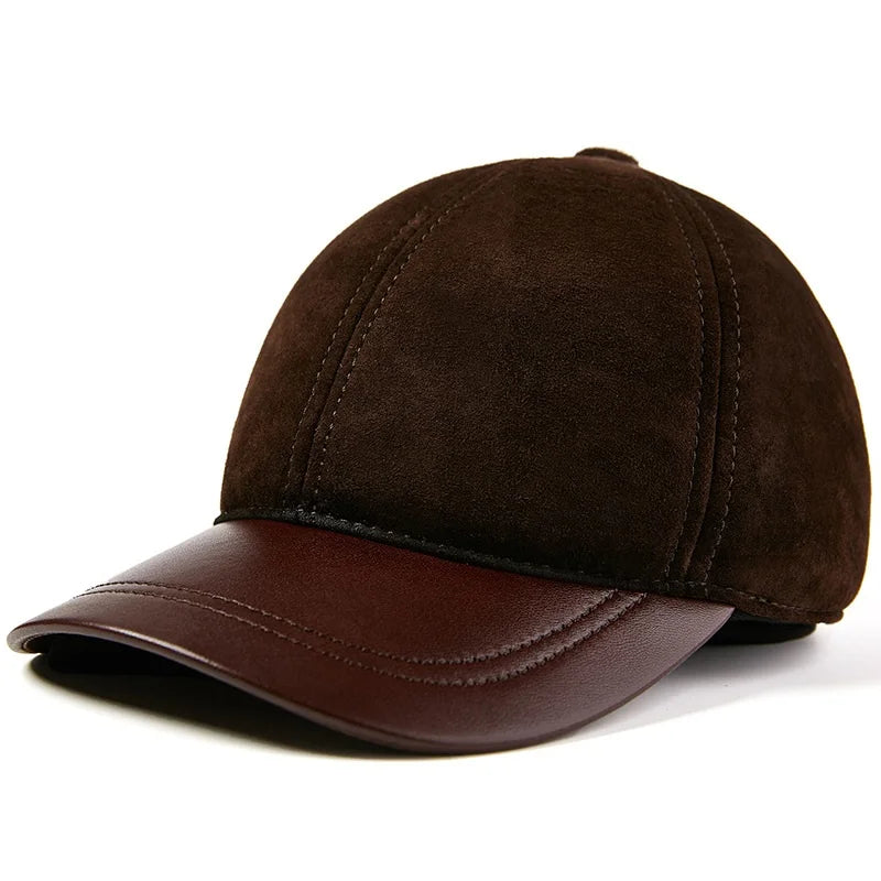 R058  Solid Color Adjustable Cap Male and Female Warm Hats Sheepskin Genuine Leather Baseball Hat Leather Trucker Hat