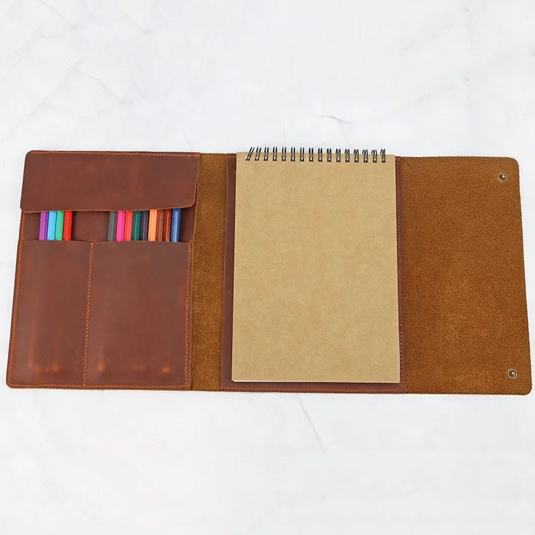 Personalized Artist Gifts A5 Size Vertical Sketch Book Vintage Brown Custom Refillable Leather Sketchbook