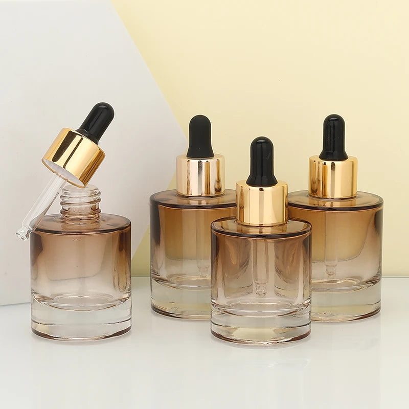 Jingtuo Empty Thick Bottom Round Flat Shoulder Skin Care Serum Glass Bottle Hair Oil Dropper 30ml 50ml