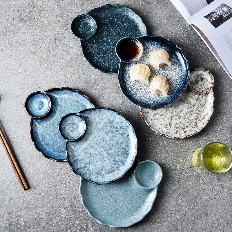 Amazons Bestseller Luxury Kitchen Tableware Dessert Fruit Sushi Plate Ceramic Marble Dish Dumplings Bowl With Vinegar Plates