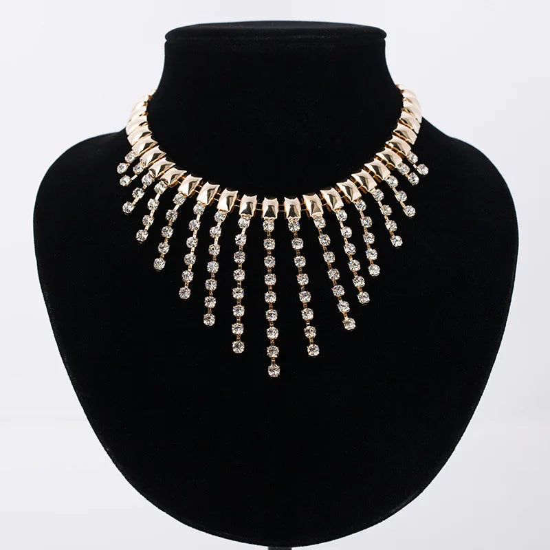 WN018 Fashion Bridal Necklace Women Tassel Rhinestones Choker Necklace Wholesale