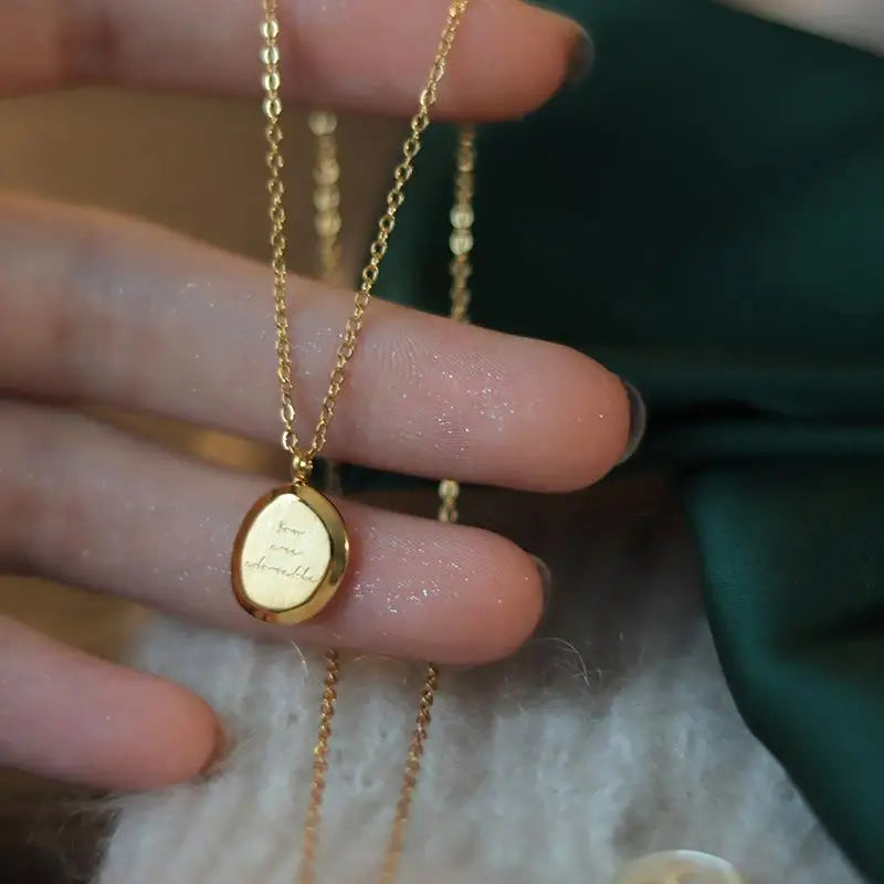 Titanium Chains Choker You Are Adorable Letter Stainless Steel Necklace Women Geometric Circular Label Collarbone Chain Fashion