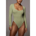 Women Skinny Solid Bodysuit Sexy Bodycon Square Neck Long Sleeve Body Suit Casual Body Suits Tops for Ladies