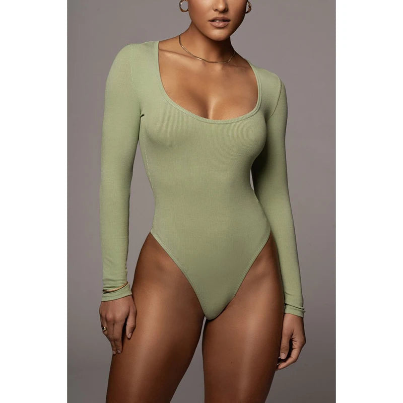 Women Skinny Solid Bodysuit Sexy Bodycon Square Neck Long Sleeve Body Suit Casual Body Suits Tops for Ladies