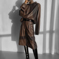Fall Winter Fashion Casual Streetwear PU Leather Long Sleeve Women Ladies Hoodie and High Waist Cropped Pants Two Piece Set