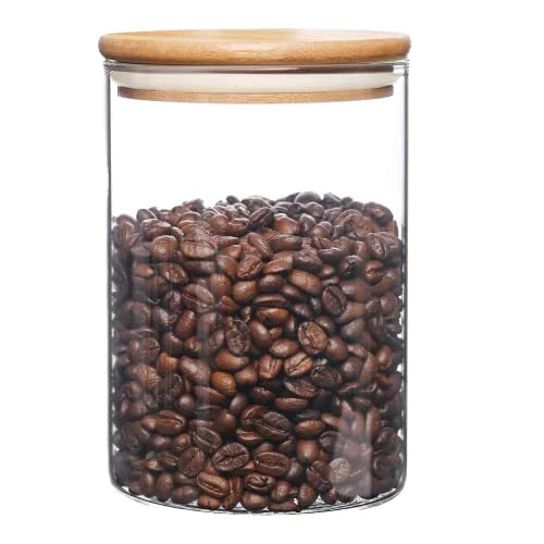 Borosilicate Bamboo Lid Glass Storage Jars Set Glass Sugar Coffee Tea Canister With Bamboo Lid for Kitchen
