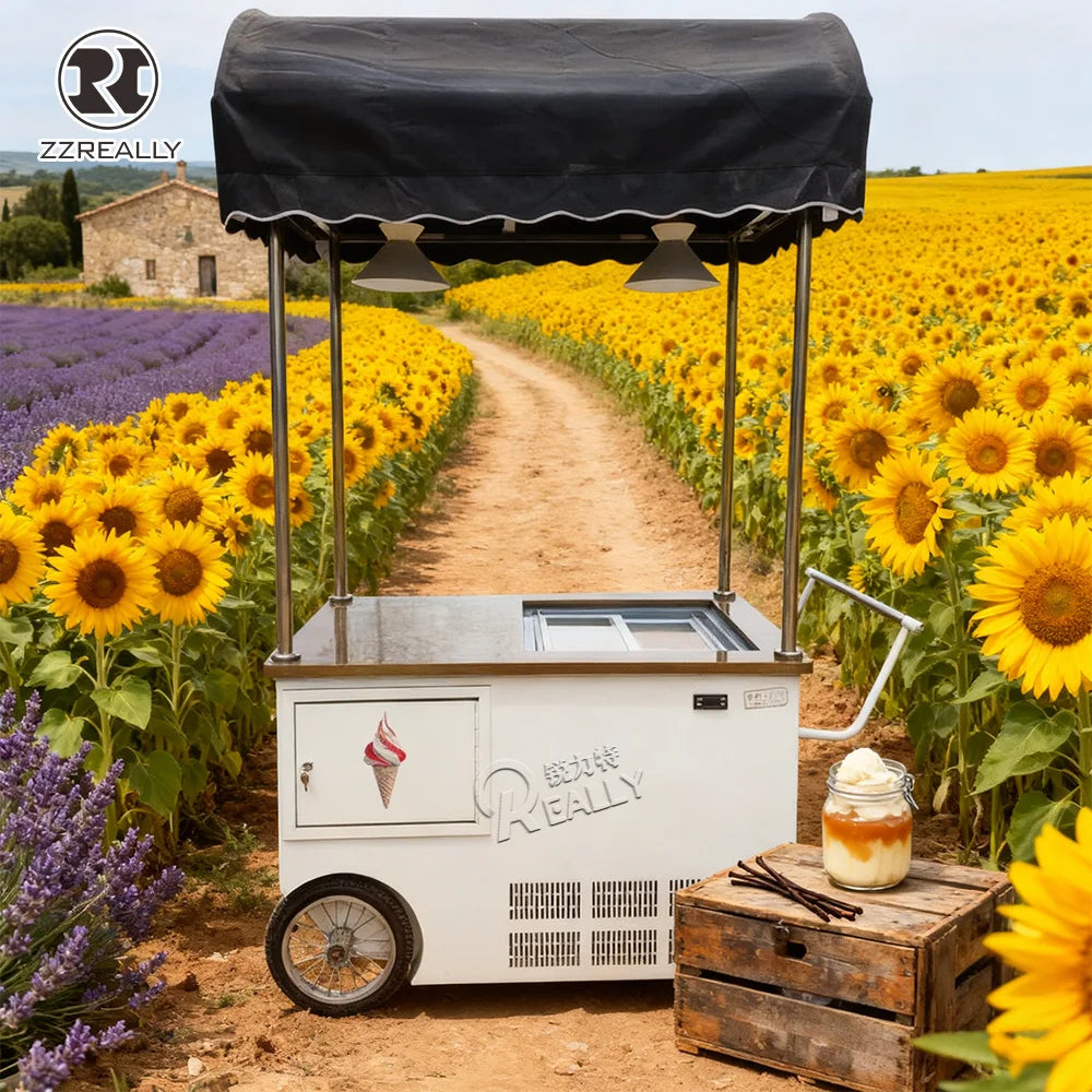 Portable Gelato Cart Customizable Drink Ready Ice Cream Cart Stainless Steel Frozen Treat Cart