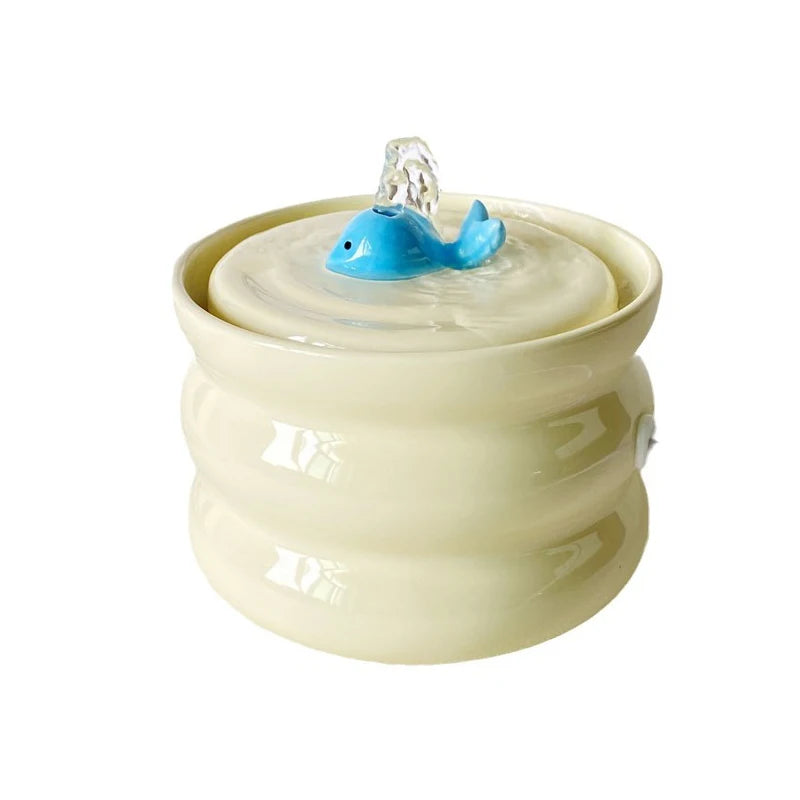 New Design Ceramic Pet Water Bowl Whale Fountain Flow Feeding Automatic Constant Temperature Cat Water Dispenser