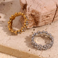 Wholesale Fashion 18KPVD Gold-plated Stainless Steel Daisy Ring for Women Full Diamond Micro Inlaid Flower Design Ring Jewelry