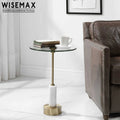 WISEMAX FURNITURE Factory Living Room Round Side Coffee Table Tempered Glass Top with Marble and Stainless Steel Base Tables