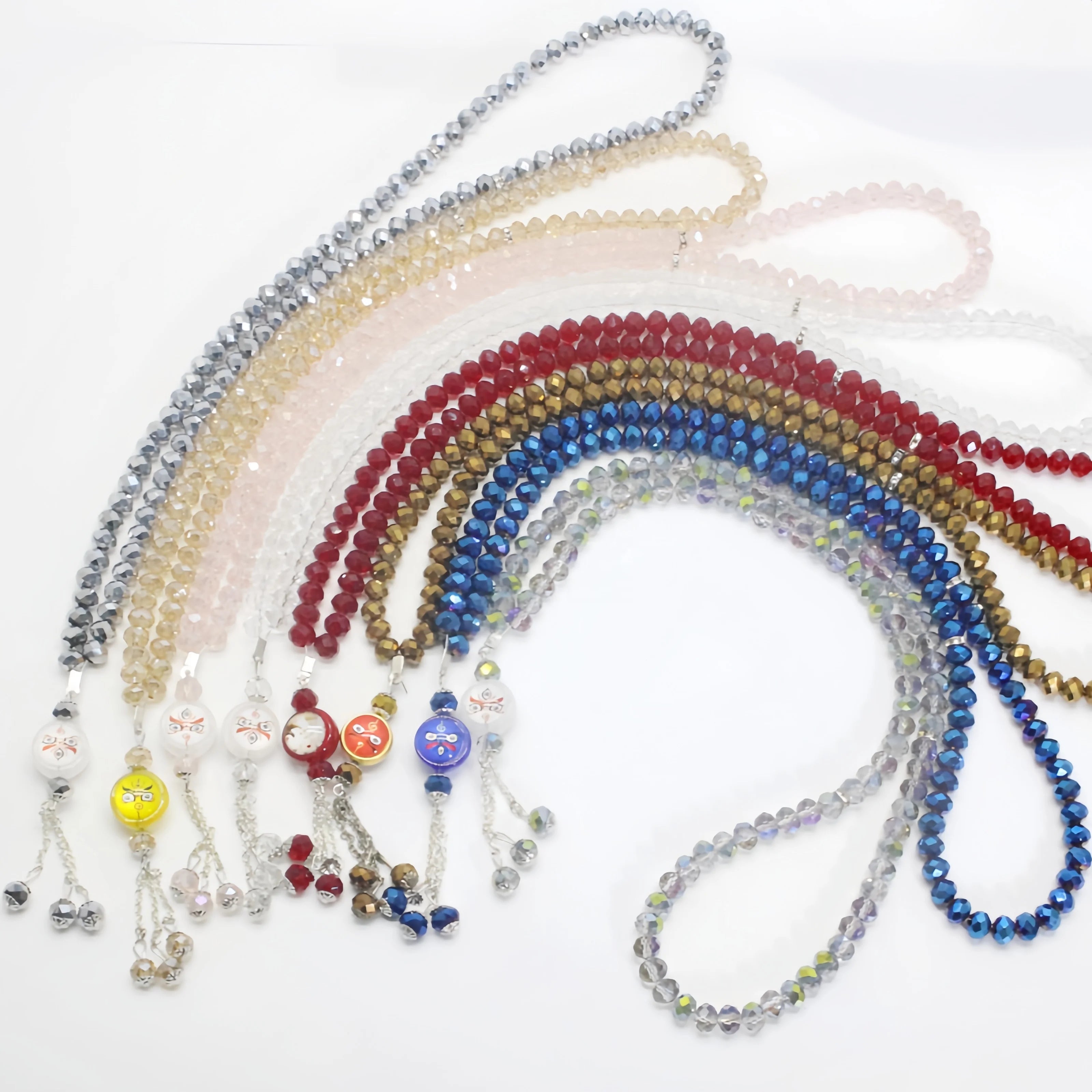 Custom Images of 33-Bead and 99-Bead Crystal Muslim Prayer Beads (Tasbih) and Bamboo Ball Necklace-Gift