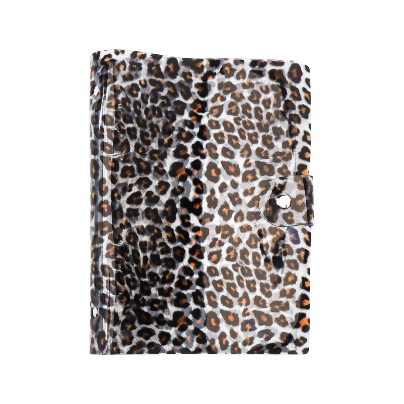 A5 A6 Soft PVC 6-Ring Binder Cover Leopard Print Transparent Loose Leaf Notebook Shell Round Ring Folder With Snap Closure