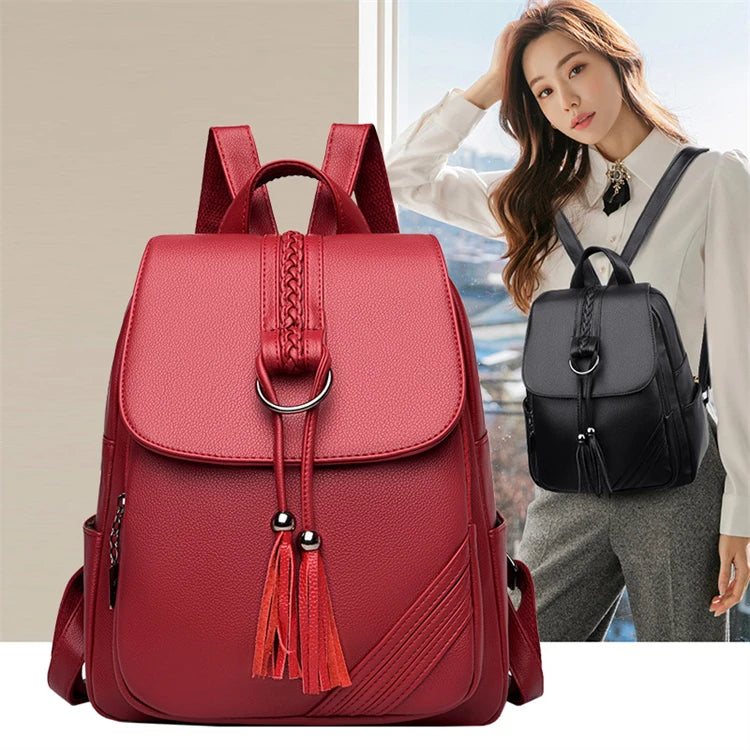 Hiking pink Black Pu Leather Executive Shoulder Crossbody Trendy Medium Anti Theft Small Backpack for Women Lady