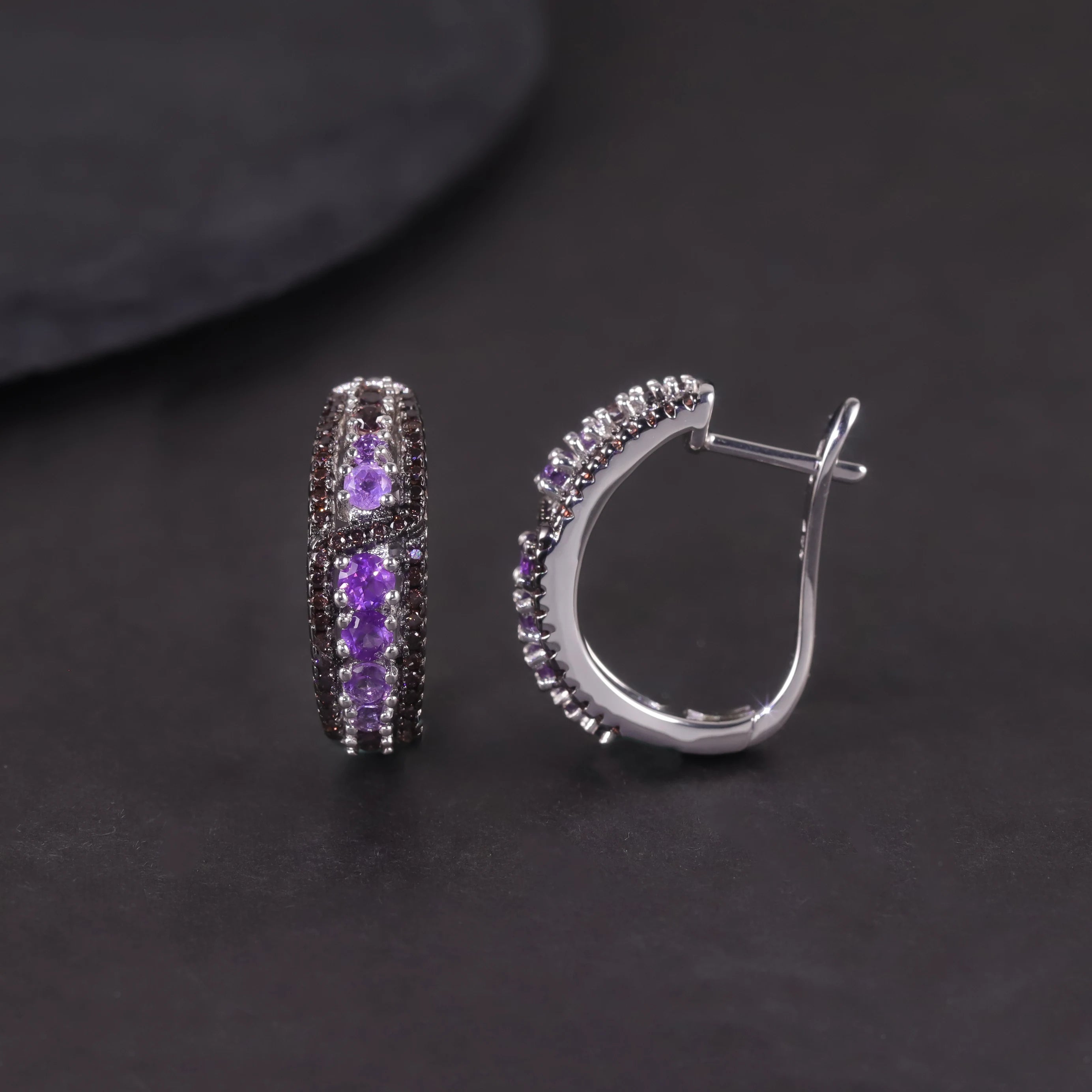 W0391 China Silver Jewelry Supplier Natural Amethyst Gemstone Designer Collection Unique Design 925 Sterling Silver Earrings